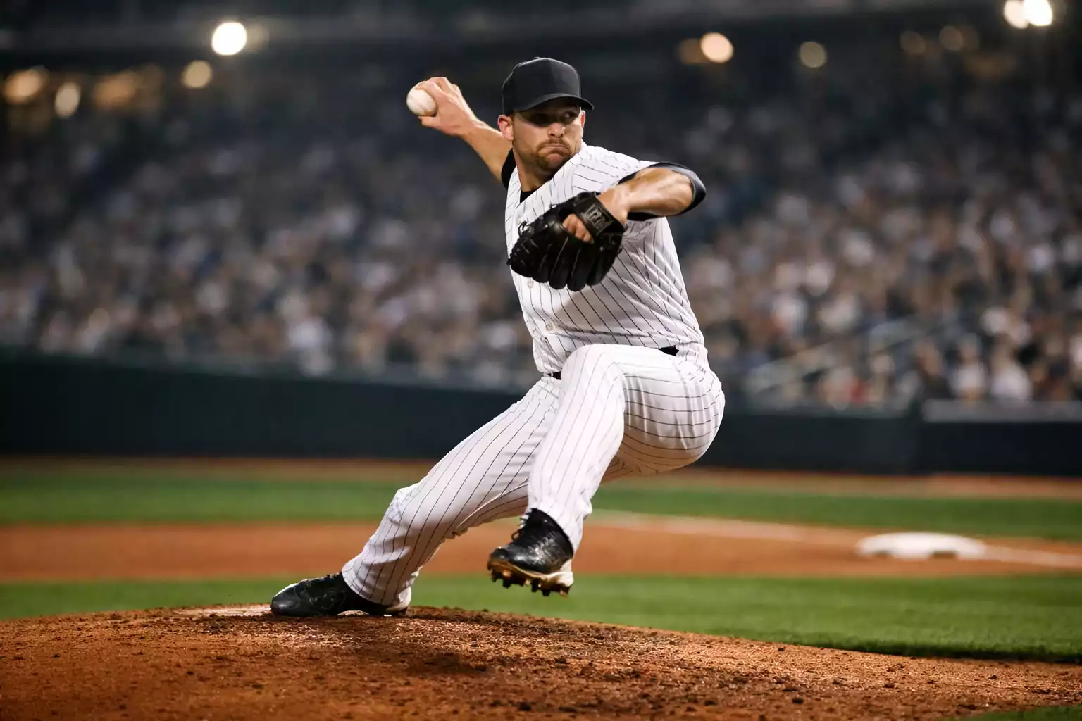 Baseball pitcher on the mound preparing to throw during a game